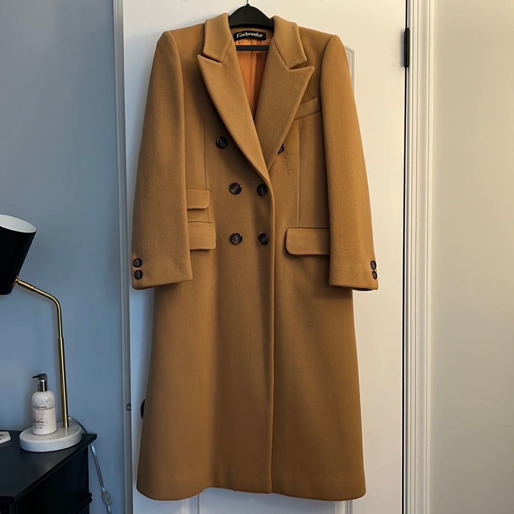 Vintage Fairbrooke Saks Fifth Avenue camel long wool coat.